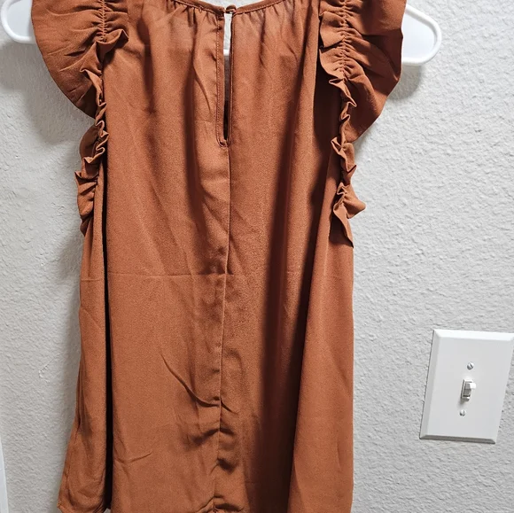 The Workshop Ruffled Brown/orange Babydoll Top - Picture 3 of 3